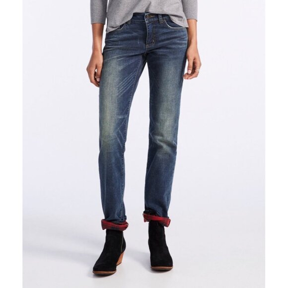 NWT LL Bean Signature Womens Size 14 14x32 Flannel Lined Straight Leg Jeans NEW - Picture 1 of 3
